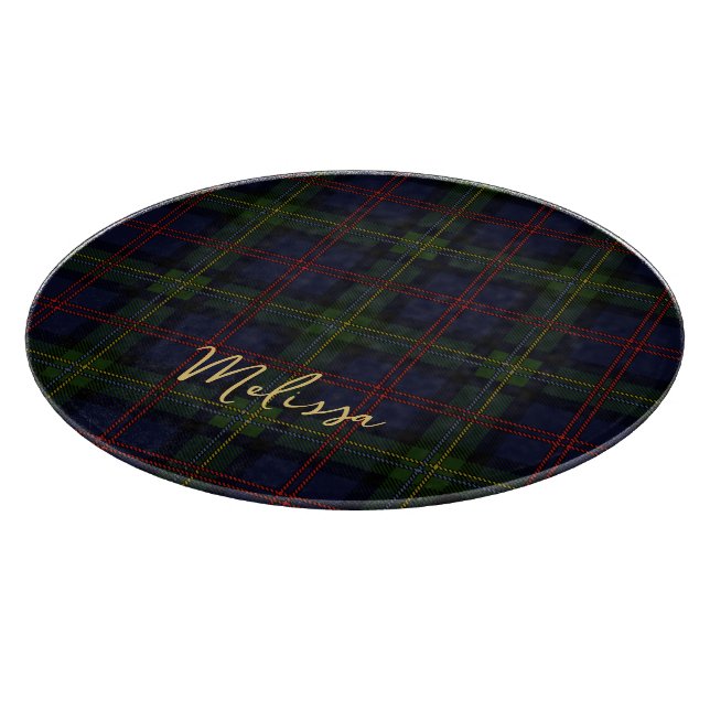 Planche À Découper Tartan Clan Malcolm Vert Écossais Violet Écriture (Coin)