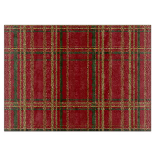 Planche À Découper Tartan de Noël Rouge, Vert et Or Pailleté
