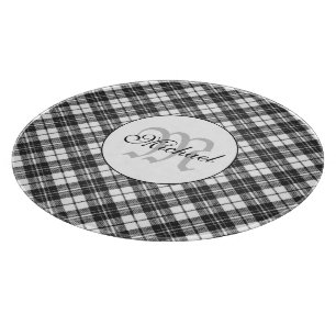 Planche À Découper Tartan motif Noël noir blanc Monogramme