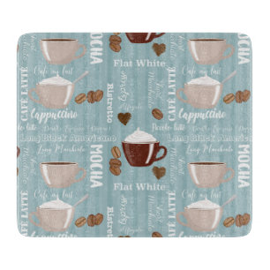 Planche À Découper Tasses à café Lignes verticales bleues Grains de c