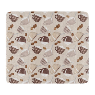 Planche À Découper Tasses Café Brun Les Grains Amoureux De Café Boiss