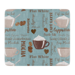 Planche À Découper Tasses De Café Mignon Crème Grains De Café Brun Cœ