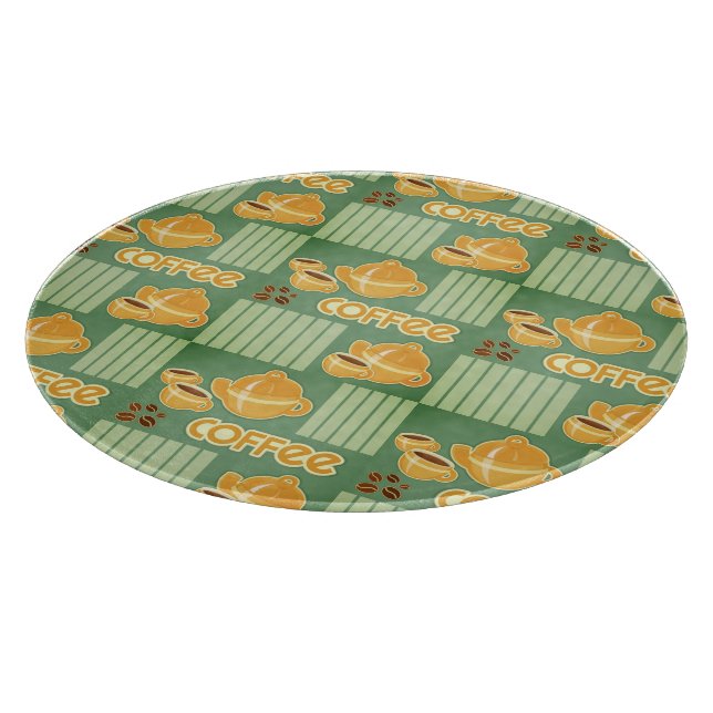 Planche À Découper Tasses de café, pot de café et grains de café (Coin)