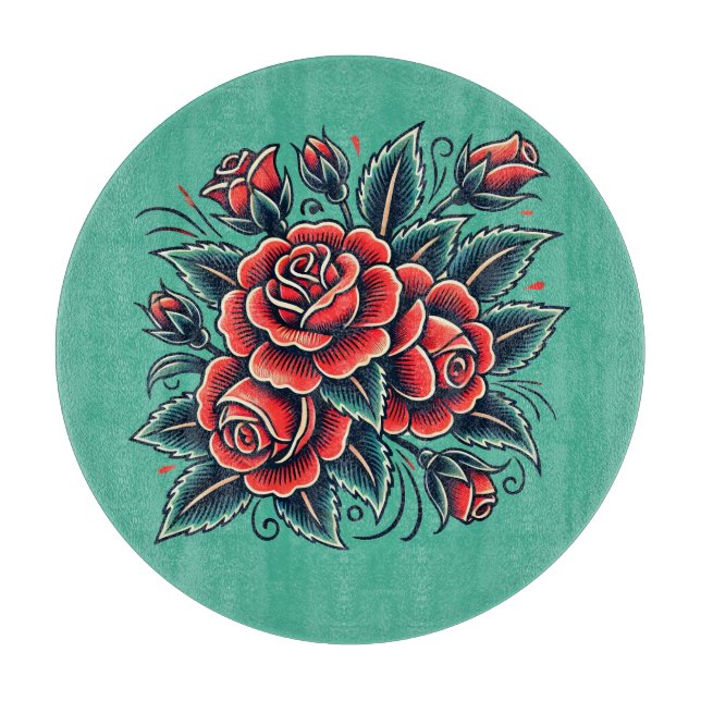 Planche À Découper Tatouage Rose Rose rouge Art (Devant)