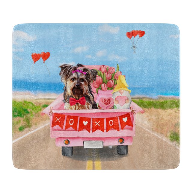 Planche À Découper Tchiens de Yorkshire Saint-Valentin Camion Coeurs (Devant)