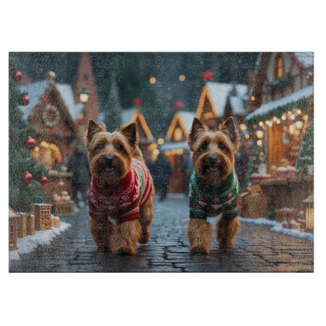 Planche À Découper Tchiens Terrier de Noël Neige Vacances  (Devant)