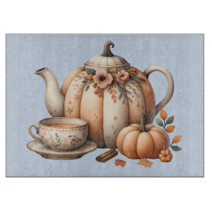 Planche À Découper Teapot citrouille avec fleurs d'automne