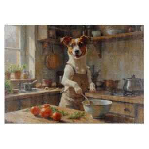 Planche À Découper Teckell Russell Terrier Cuisinant dans la Cuisine