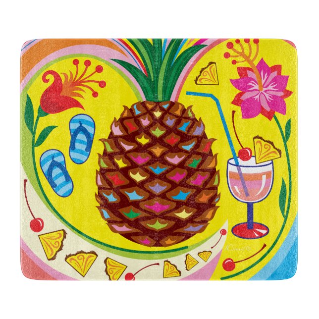 Planche À Découper Teintes estivales d'ananas frais (Devant)