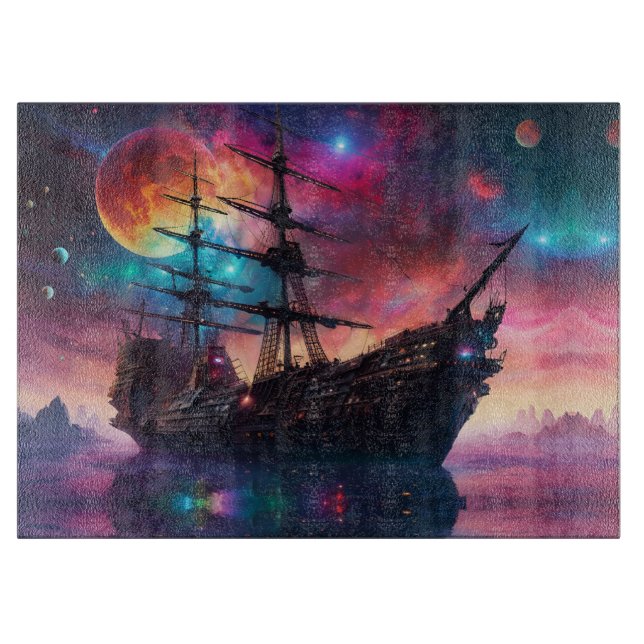 Planche À Découper Terre de vaisseau spatial pirate sur une autre pla (Devant)