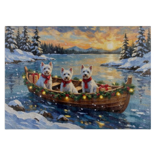 Planche À Découper Terrier Blanc de West Highland Noël Bateau Fêtes