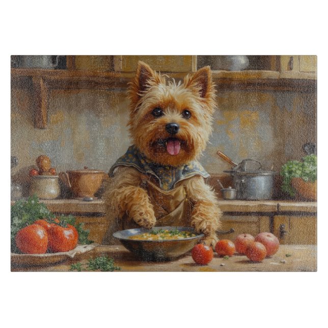 Planche À Découper Terrier Cairn Cuisinant dans la Cuisine (Devant)