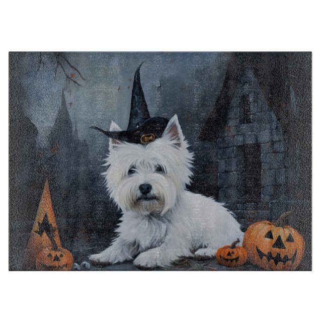 Planche À Découper Terrier West Highland Blanc Citrouille Halloween (Devant)