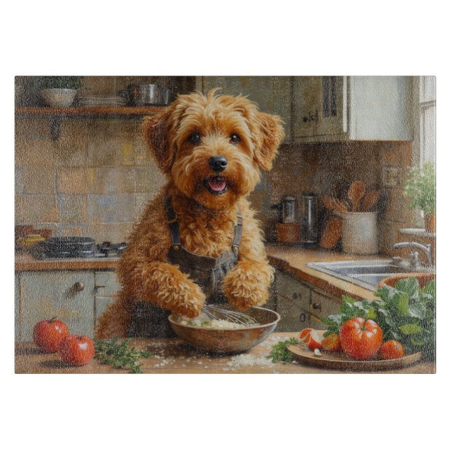 Planche À Découper Terrier Wheaten Cuisinant dans la Cuisine (Devant)