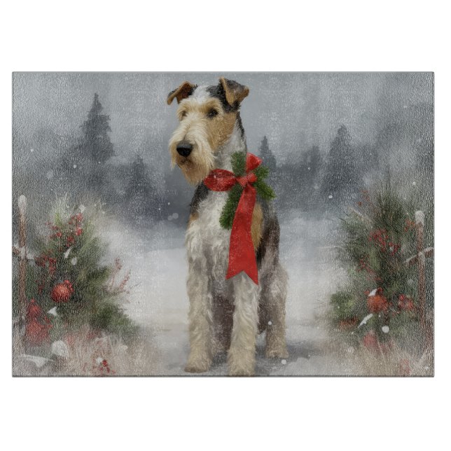 Planche À Découper Terrier Wirefox dans la neige Noël (Devant)