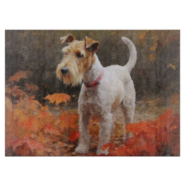 Planche À Découper Terrier Wirefox dans les feuilles d'automne chute  (Devant)