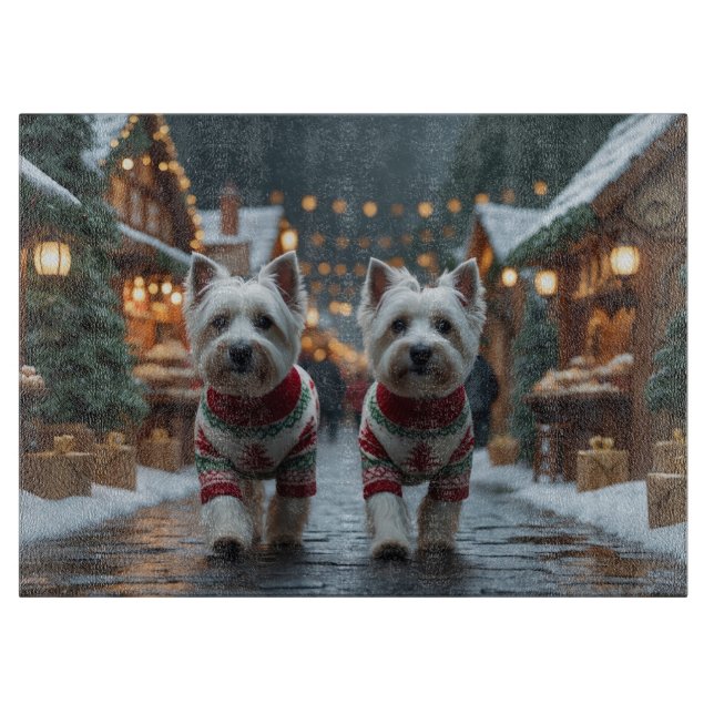 Planche À Découper Terriers Blancs West Highland Noël Neige  (Devant)