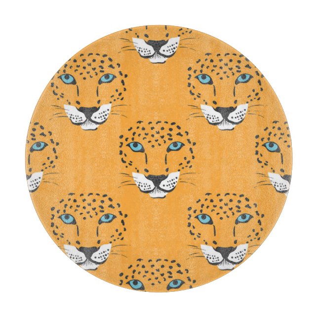 Planche À Découper Tête de léopard orange, motif sans soudure. (Devant)