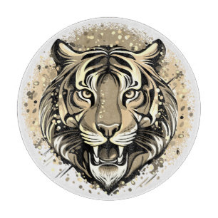 Planche À Découper Tête de tigre couleurs arc-en-ciel peinture taches