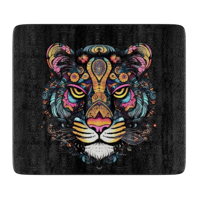 Planche À Découper Tête de Tigre en Verre Incroyable (Devant)