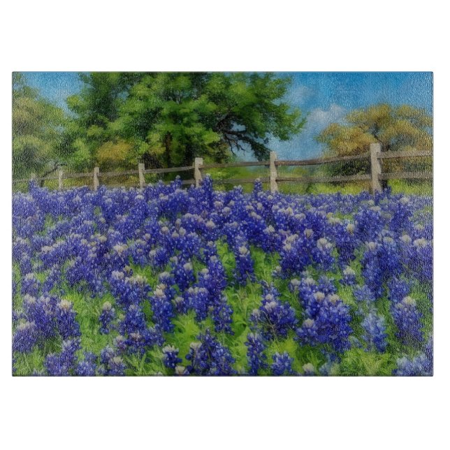 Planche À Découper Texas Bluebonnets Fleurs Bleues Art Verre (Devant)