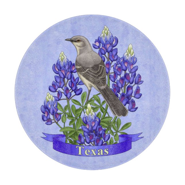 Planche À Découper Texas State Mockingbird & Bluebonnet Flower (Devant)