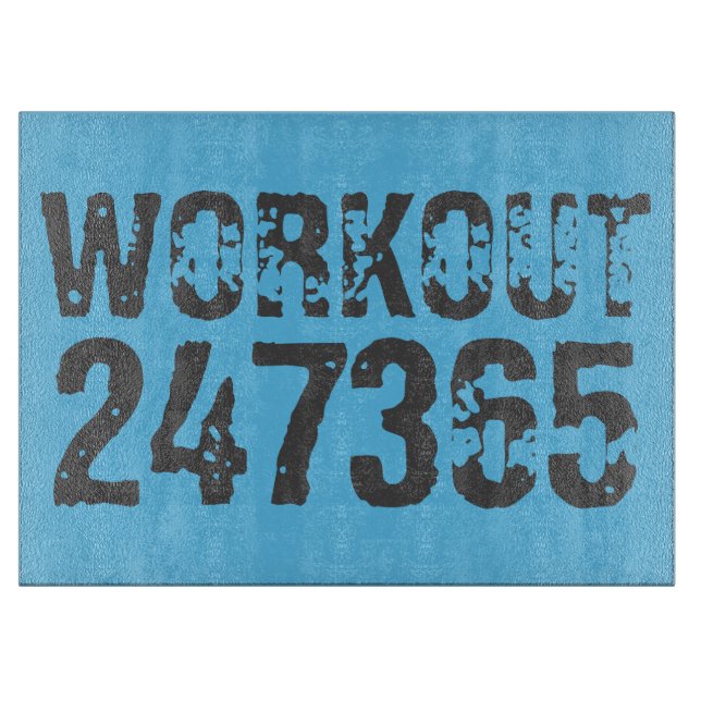 Planche À Découper Texte usé et rayé Workout 247365 bleu (Devant)