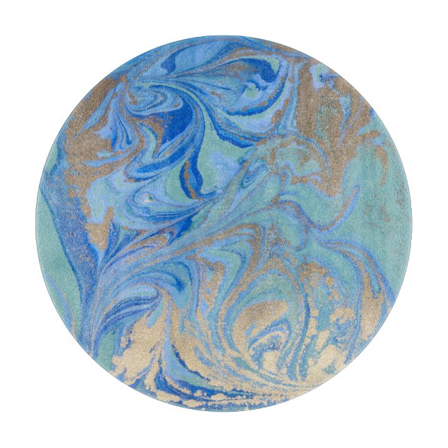 Planche À Découper Texture d'aquarelle liquide en or bleu (Devant)