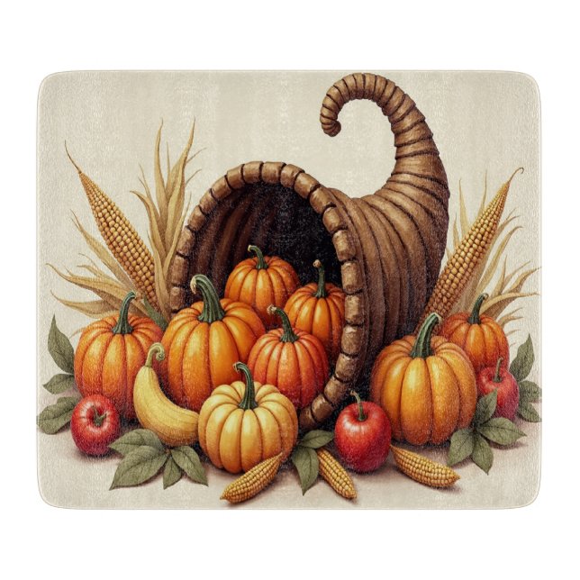 Planche À Découper Thanksgiving Cornucopia Glass Cutboard (Devant)