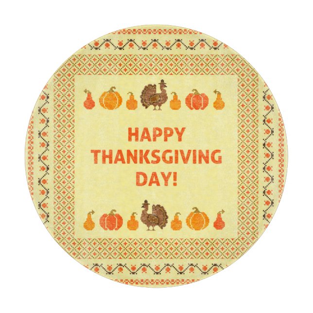 Planche À Découper Thanksgiving : retro brodée carte design. (Devant)