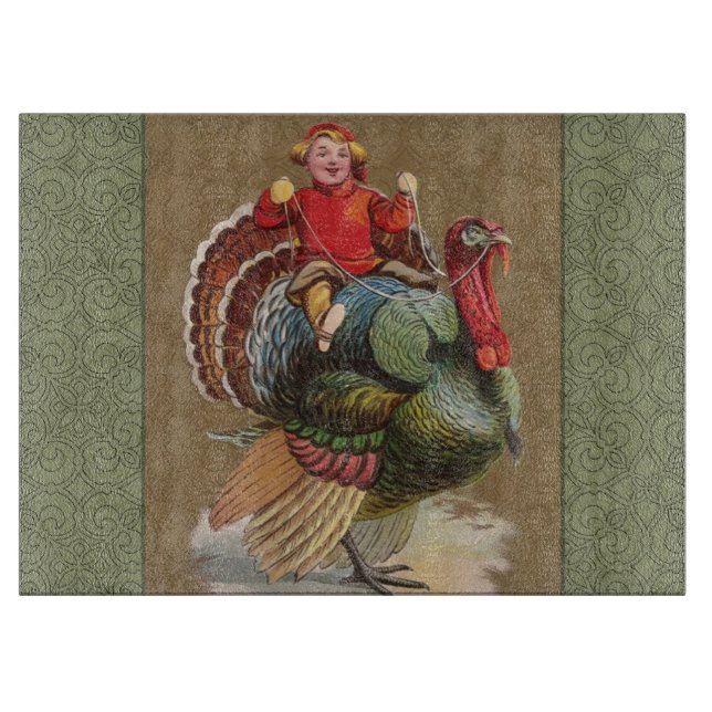 Planche À Découper Thanksgiving Turquie Drôle salutations Vintages (Devant)