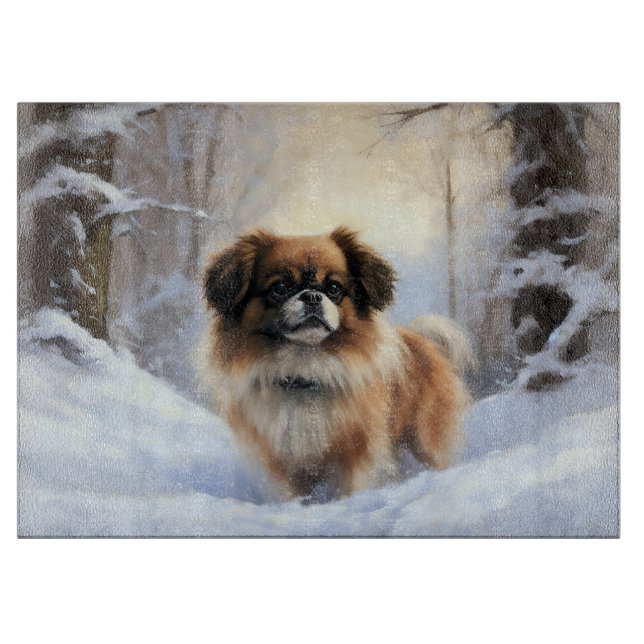 Planche À Découper Tibétain Épagneul Qu'il neige Noël (Devant)