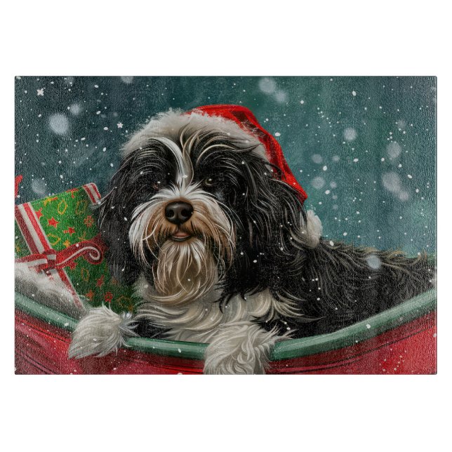 Planche À Découper Tibétain Terrier Chien Noël Festif (Devant)
