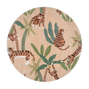 Planche À Découper Tigers d'été Palmiers Exotiques