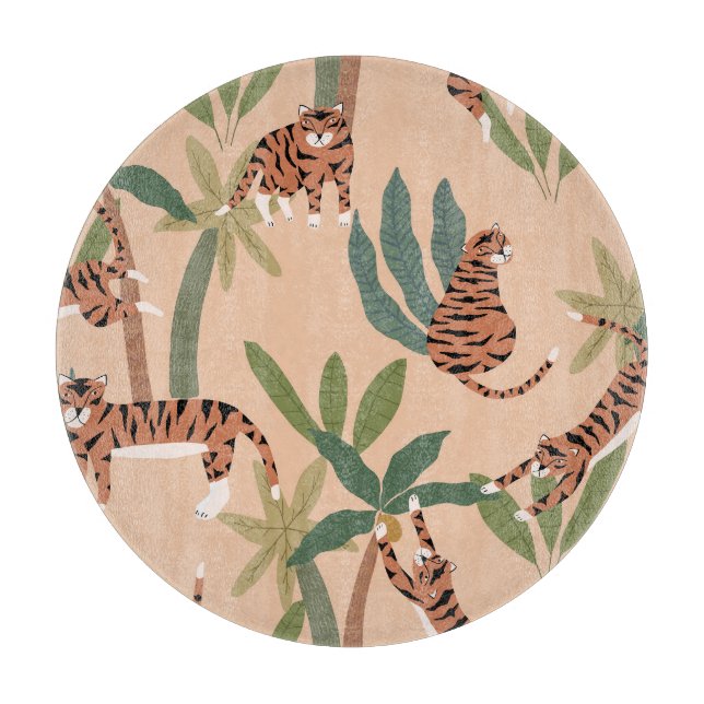 Planche À Découper Tigers d'été Palmiers Exotiques (Devant)