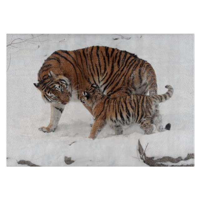Planche À Découper Tigre et petit dans la neige (Devant)