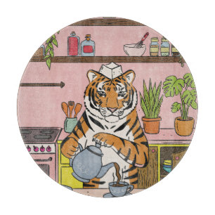 Planche À Découper Tigre faisant du thé