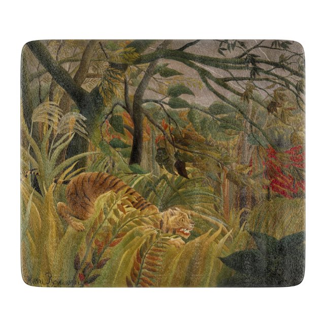 Planche À Découper Tigre surpris dans une tempête tropicale (Devant)