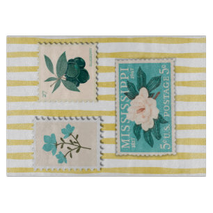 Planche À Découper Timbre Postage vintage Cuisine Imprimer Bleu rét
