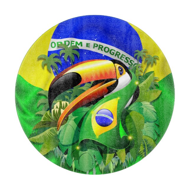 Planche À Découper Toco Toucan avec drapeau brésilien (Devant)
