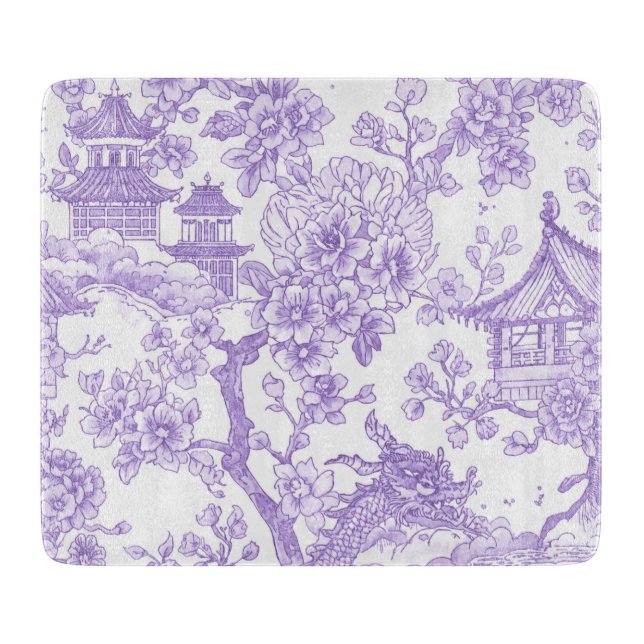 Planche À Découper Toile de chinoiserie violette dragon fleur de ceri (Devant)