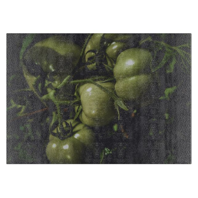 Planche À Découper Tomates Vertes Fraîches de Ferme Rustique Photo Lu (Devant)