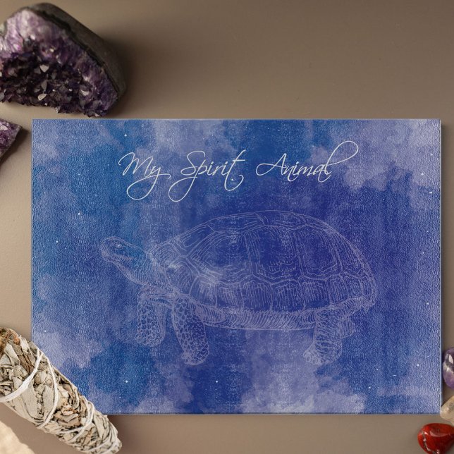 Planche À Découper Tortue Spirit Animal Tempéré Verre Découpe (Turtle Spirit Animal Blue and White Glass Cutting Board for the mystic and turtle lover.)
