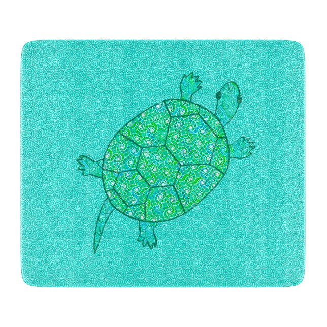 Planche À Découper Tortue tourbée arabesque - nuances de vert (Devant)