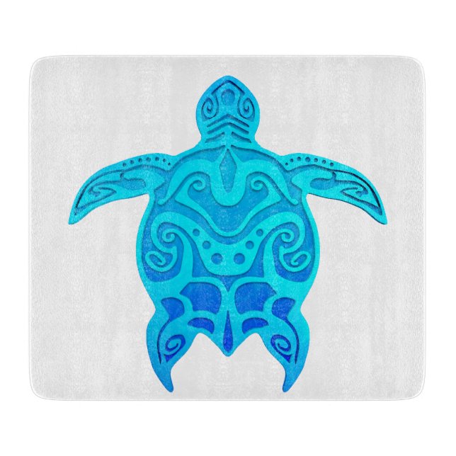 Planche À Découper Tortue tribale bleue (Devant)