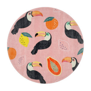 Planche À Découper Toucan aux fruits tropicaux Abstraits