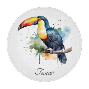 Planche À Découper Toucan sur branche Art à l'aquarelle, personnalisé