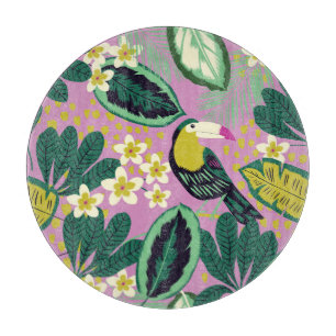 Planche À Découper Toucanes tropicales : Motif de fleurs