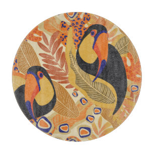 Planche À Découper Toucans sur branches, motif tropical sans soudure.