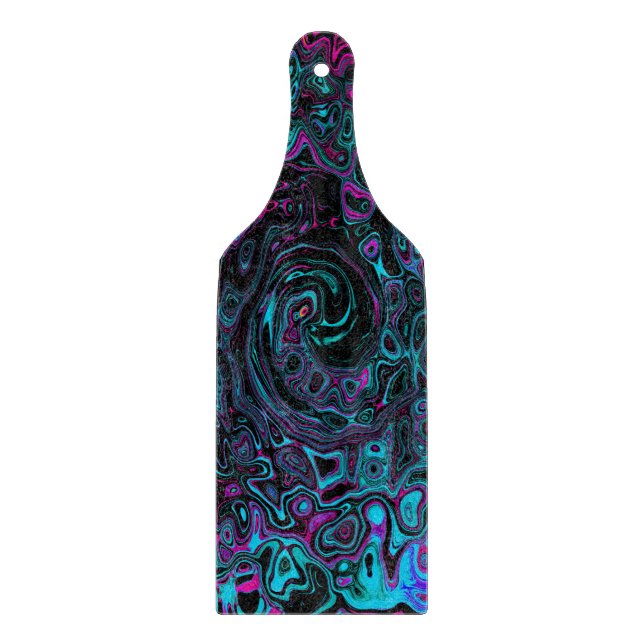 Planche À Découper Tourbillon Abstrait Aqua Magenta et Noir (Devant)